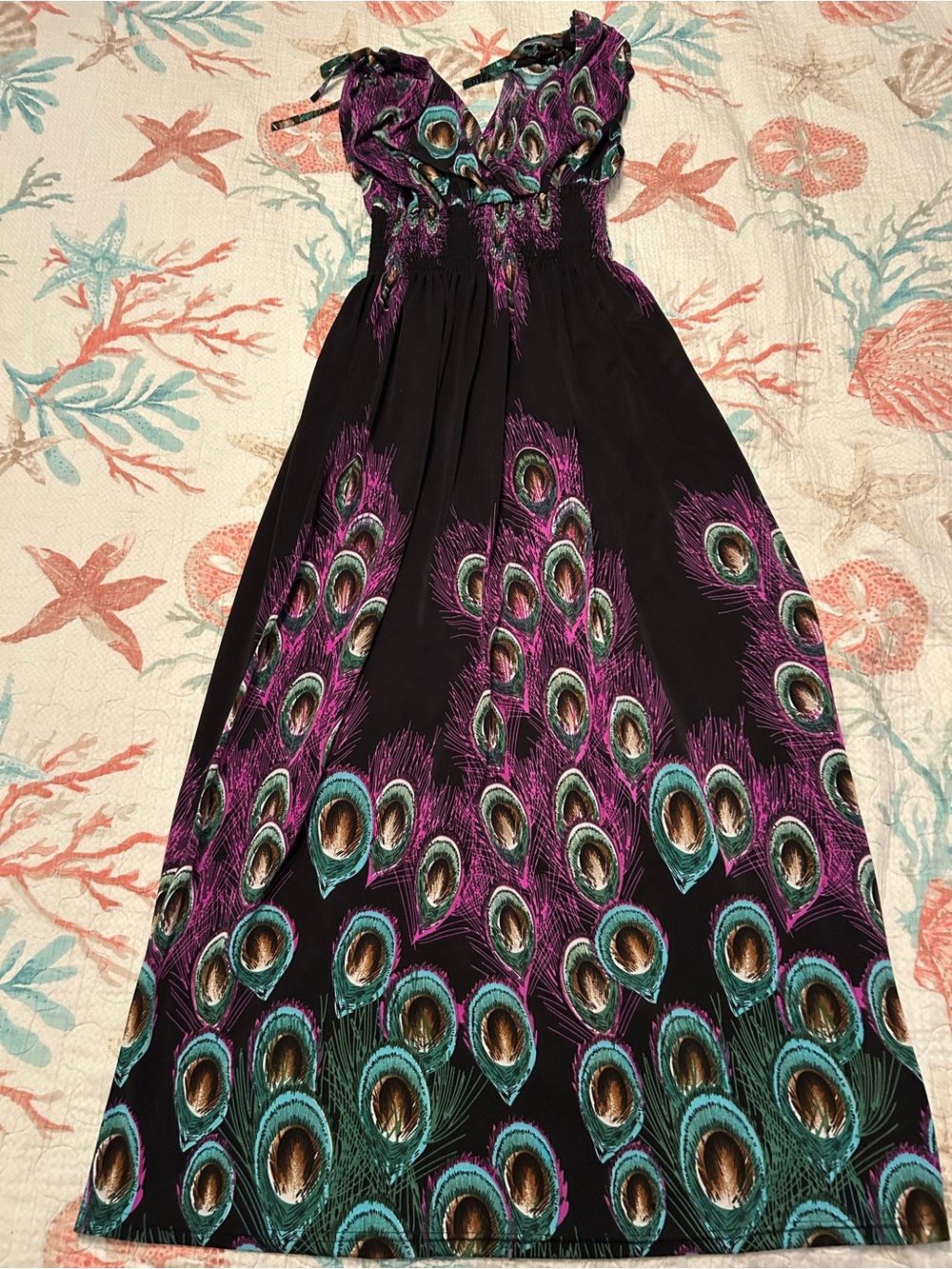 Peacock Print Black Maxi Dress - Sleeveless Summer Dress